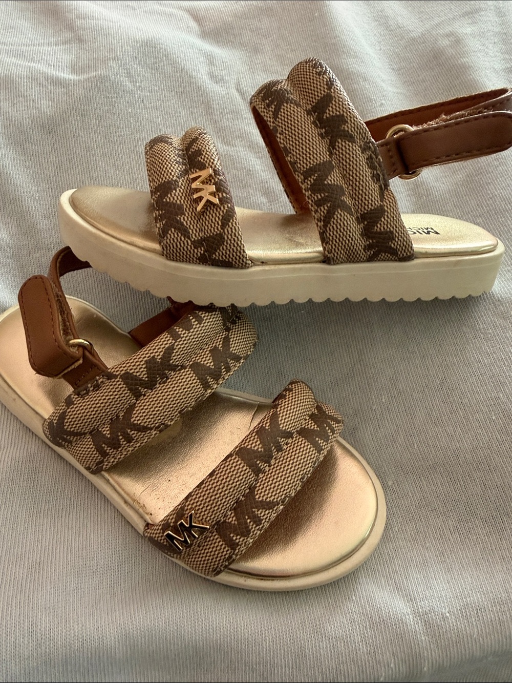 Michael Kors Girls' Brown & Gold MK Logo Strap Sandals